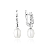 Cercei argint cu perle naturale albe si pietre cu tortite DiAmanti SK24100EL_W-G